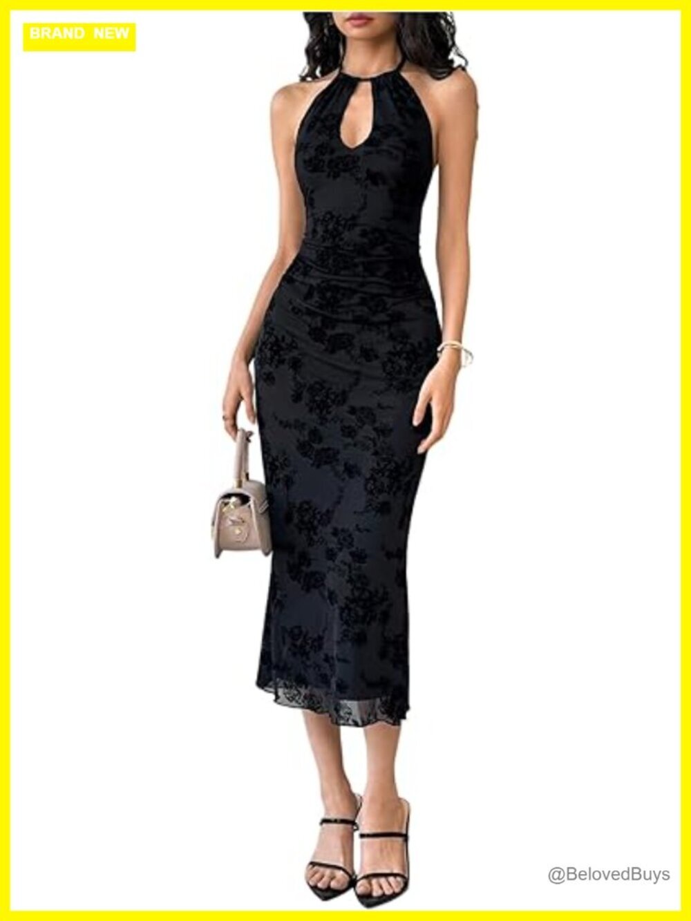 Sheer Cut Out Bodycon Midi Dress Halter Neck Backless Gothic Party Cocktail